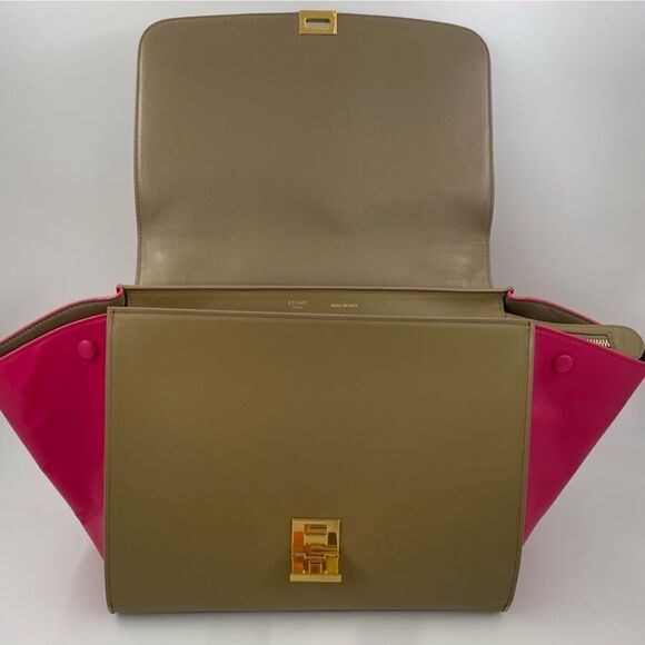Celine‎ Medium Bicolor pink/ Tan Leather Bag W/Shoulder Strap NEW IN PKG - Picture 1 of 13